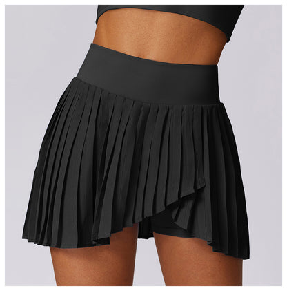Pleated asymmetric fitness skirt