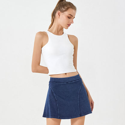 Denim look fitness skort