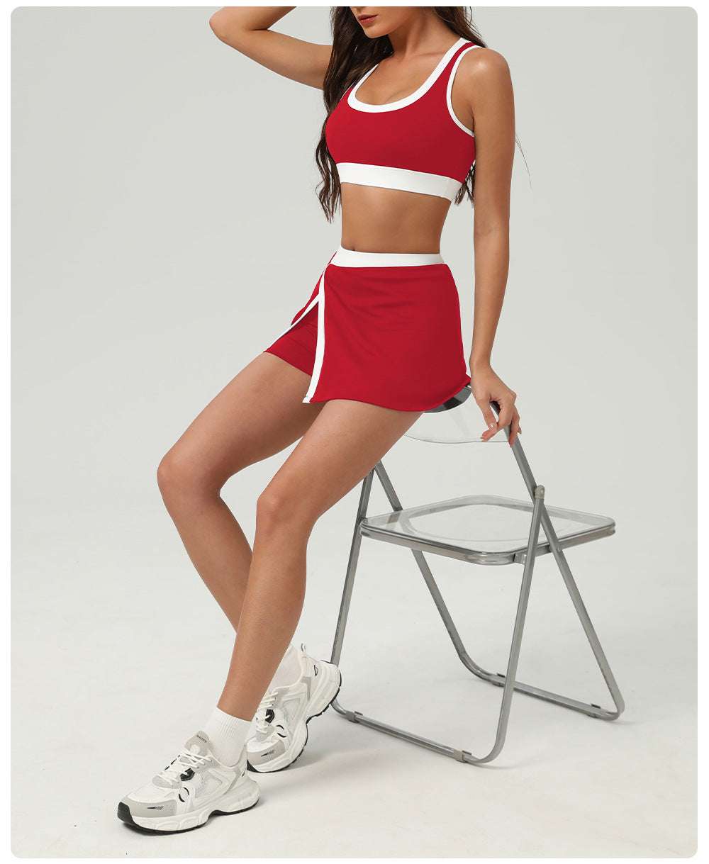 Contrast trim bra & skort set