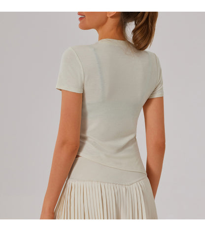 Quick dry asymmetric hem top