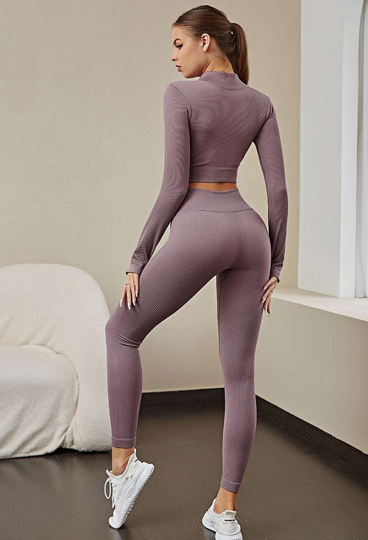 Solid Color Seamless Sports Yoga Suit Long Sleeved T shirt Popular Moisture Wicking Running Fitness Clothes Women