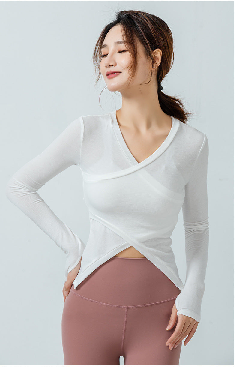 Wrap front breathable top