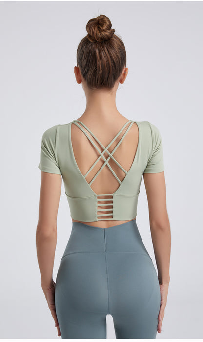 Short sleeve cross back top