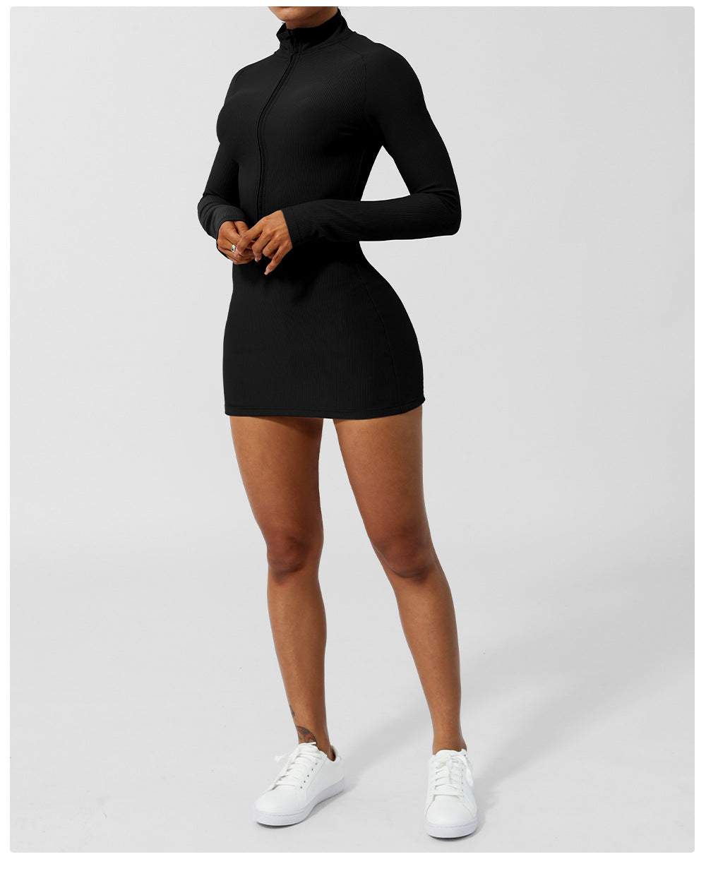 Full sleeve zip front dress