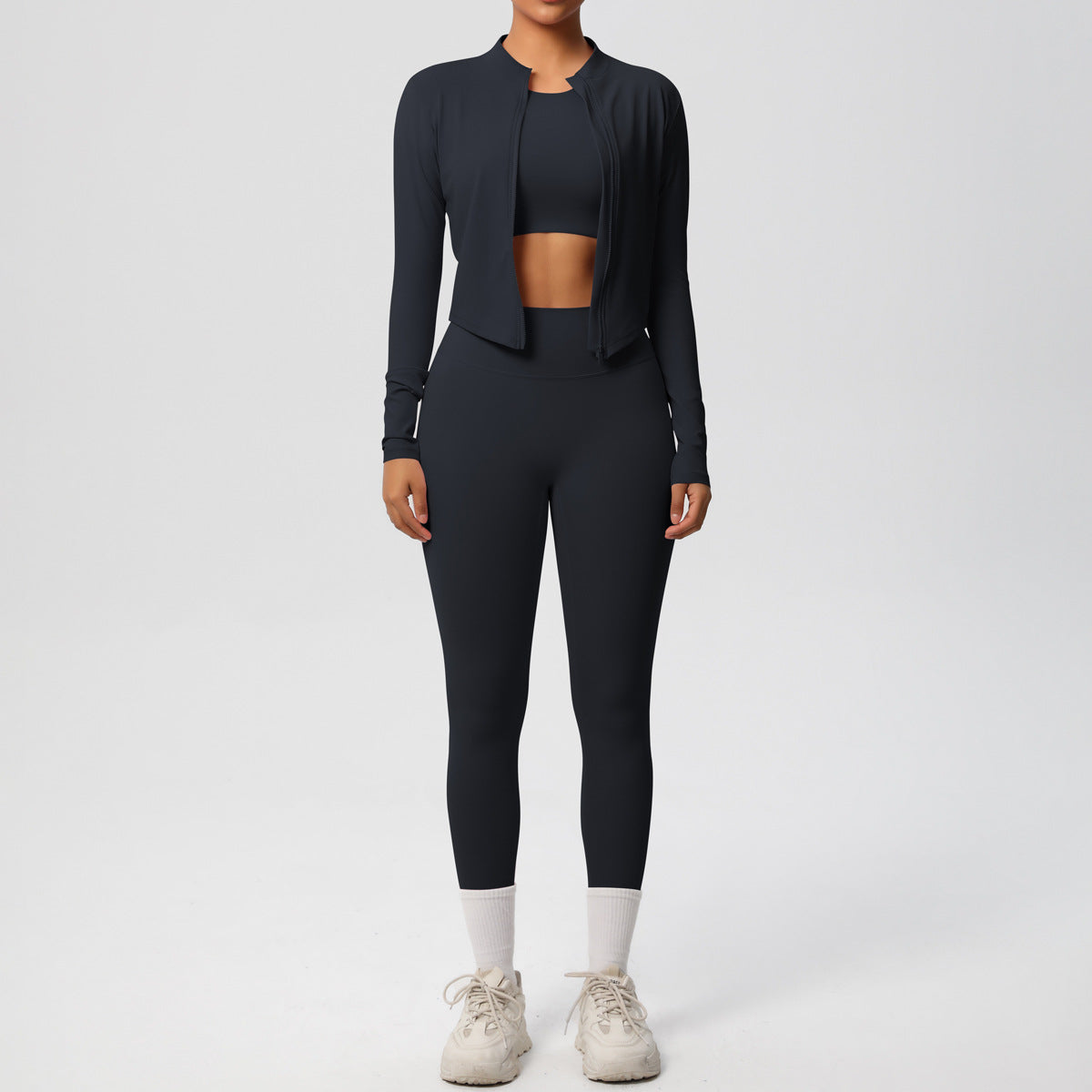 Skinny Yoga Pants High Waist Nude Feel Sports Zip Long Sleeve Coat Workout Clothes Yoga Three Piece Set