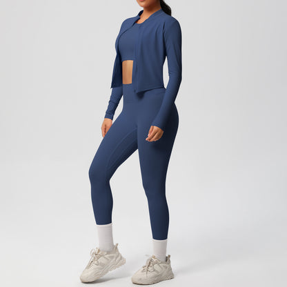 Skinny Yoga Pants High Waist Nude Feel Sports Zip Long Sleeve Coat Workout Clothes Yoga Three Piece Set