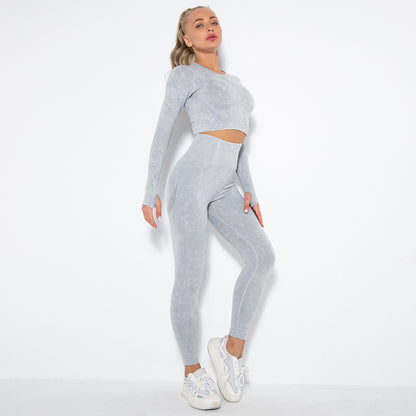 Long Sleeve Trousers Suit-Washed Light Gray