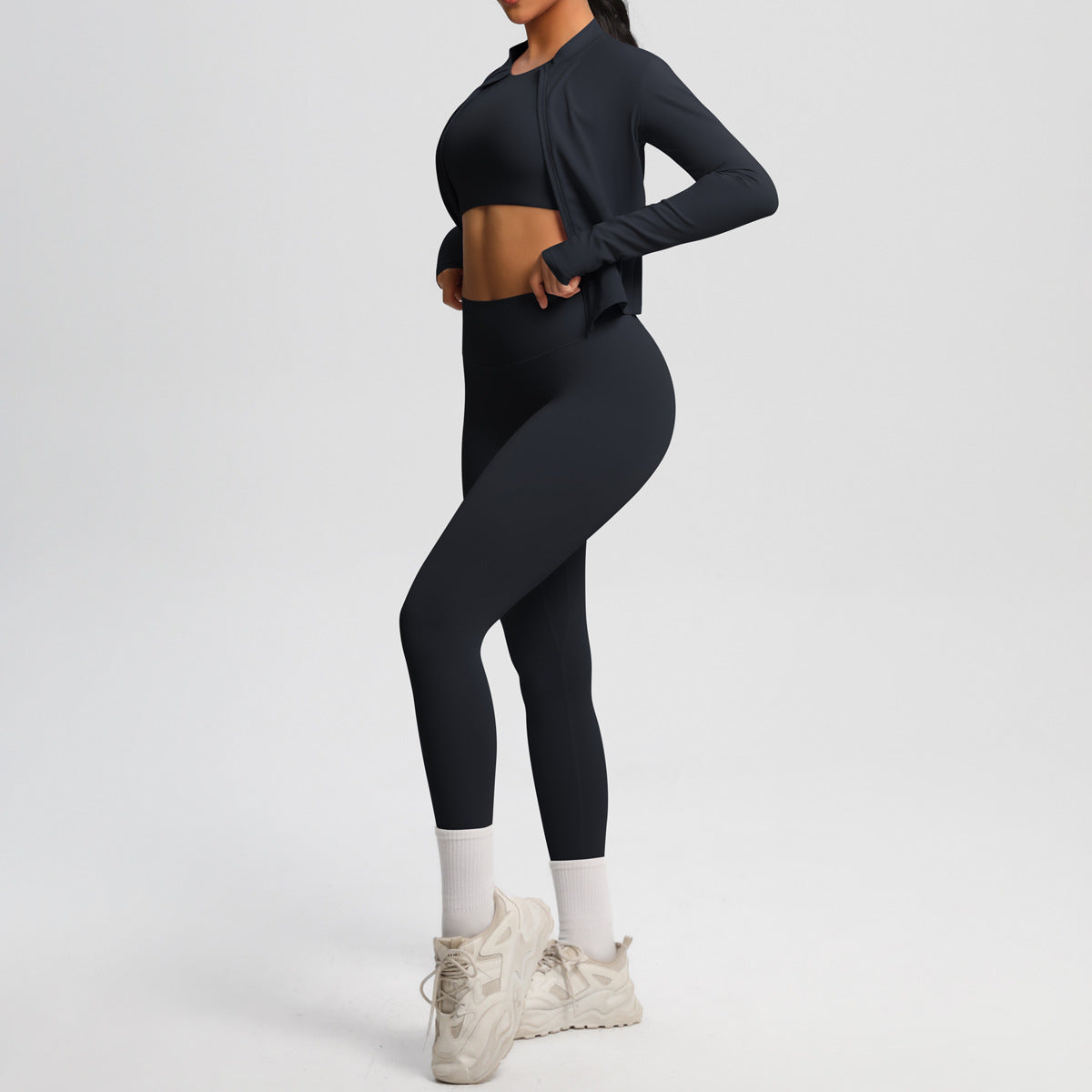 Skinny Yoga Pants High Waist Nude Feel Sports Zip Long Sleeve Coat Workout Clothes Yoga Three Piece Set