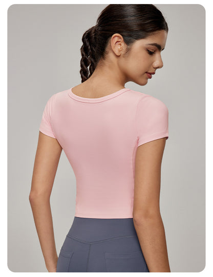 Short sleeve button front top