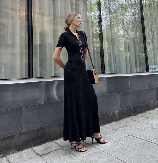 Button down collar knit dress