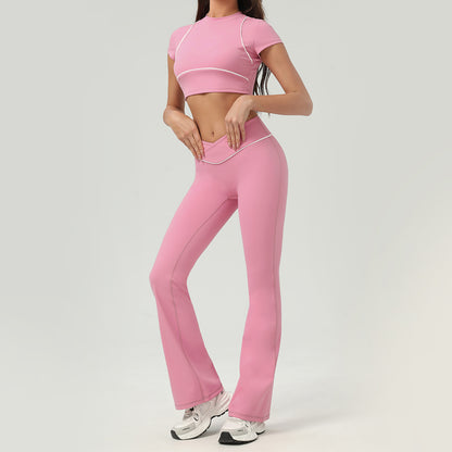 Pink Short Sleeve Bell-Bottom Pants