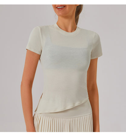 Quick dry asymmetric hem top