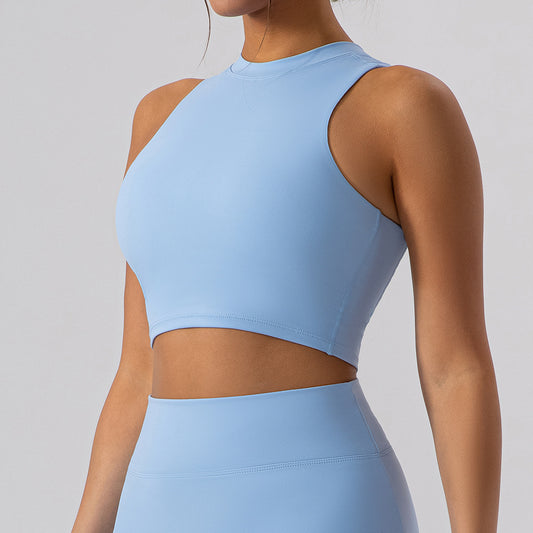 High neck sleeveless cropped vest
