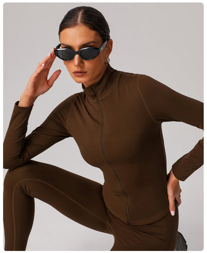Zip front high neck jacket