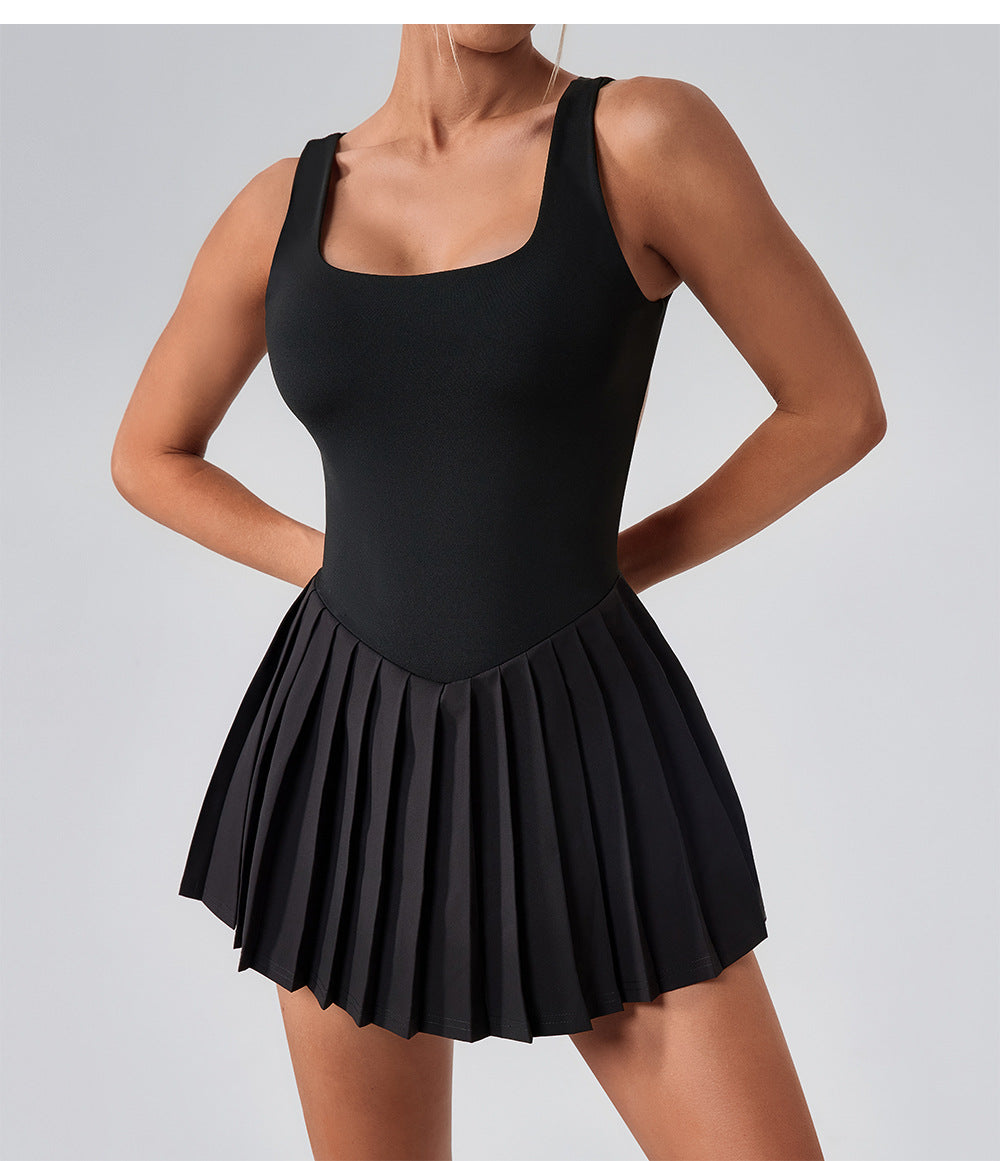 Cut out back pleated dress