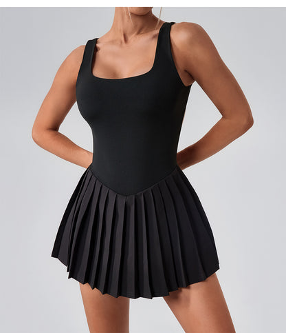 Cut out back pleated dress