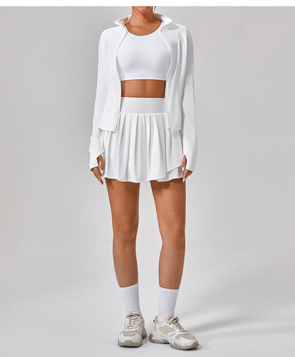 High collar zip front top