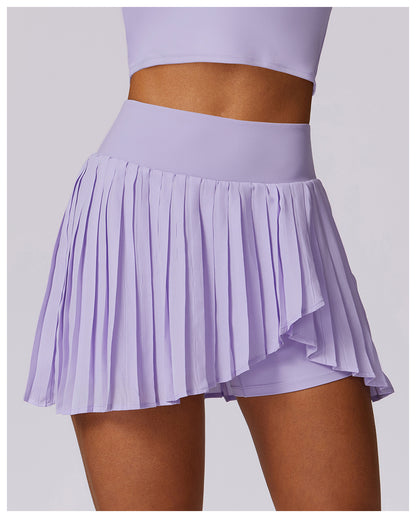 Pleated asymmetric fitness skirt
