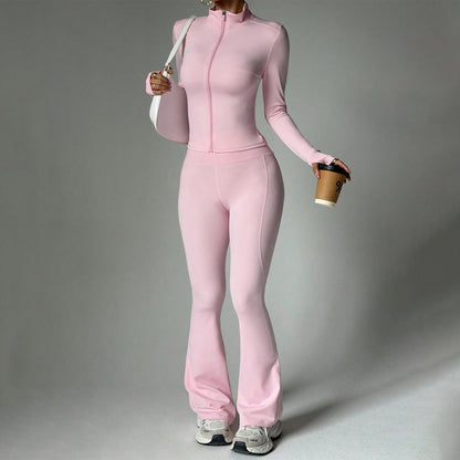 Popular Autumn Winter Zipper Long-Sleeved Trousers Bell Bottom Pants Yoga Two Piece Sets Nude Feel Fitness Exercise Yoga Clothes The size is a bit small