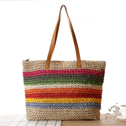 Rainbow Straw Beach Bag