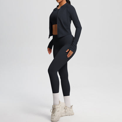 Skinny Yoga Pants High Waist Nude Feel Sports Zip Long Sleeve Coat Workout Clothes Yoga Three Piece Set
