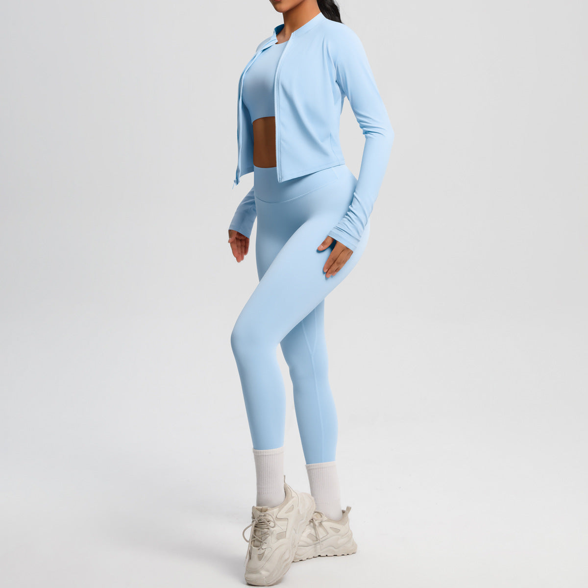 Skinny Yoga Pants High Waist Nude Feel Sports Zip Long Sleeve Coat Workout Clothes Yoga Three Piece Set