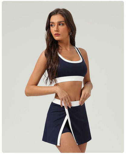 Contrast trim bra & skort set