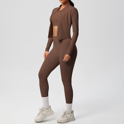 Skinny Yoga Pants High Waist Nude Feel Sports Zip Long Sleeve Coat Workout Clothes Yoga Three Piece Set