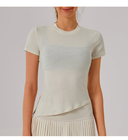 Quick dry asymmetric hem top