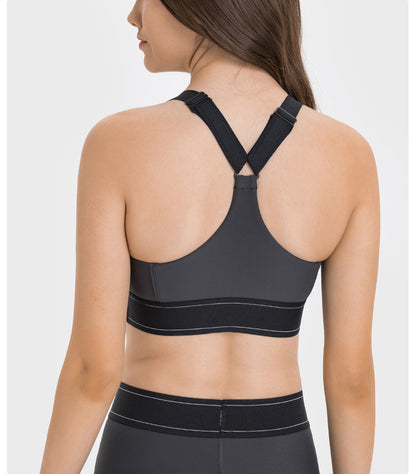 Contrast detail high support bra