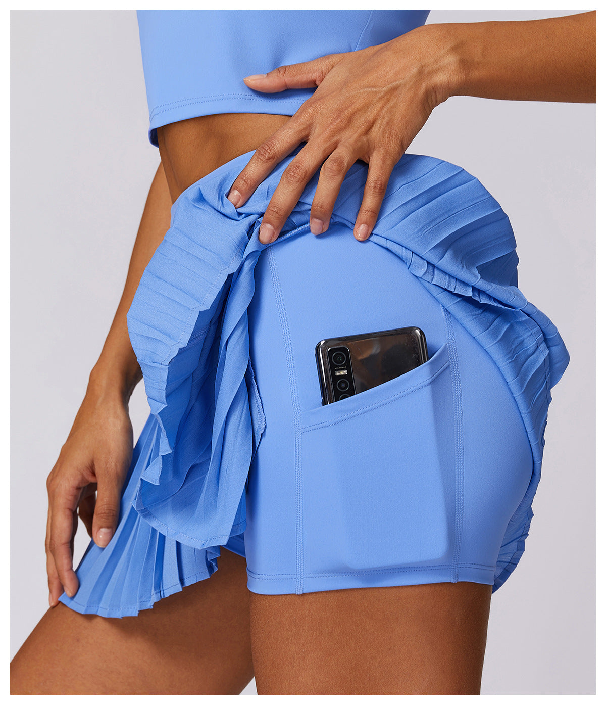 Pleated asymmetric fitness skirt