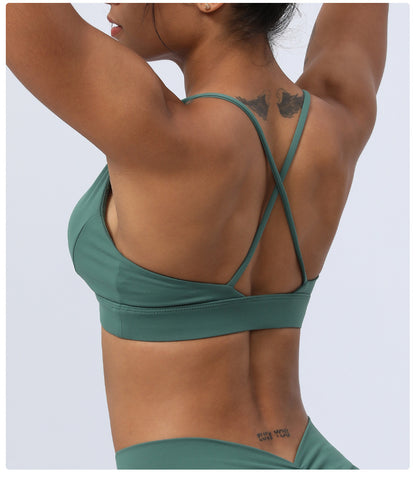 V neck cross back sports bra