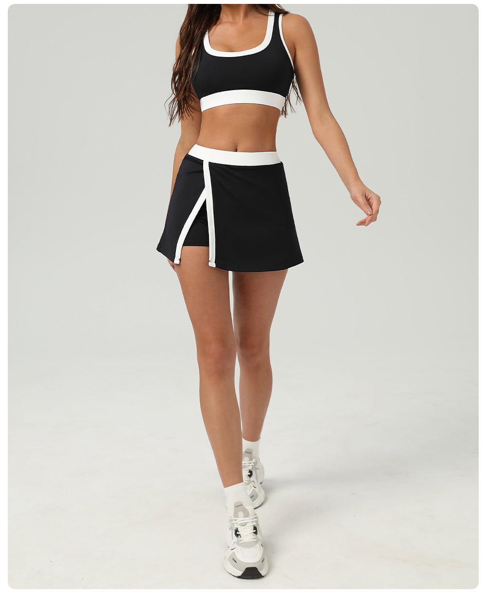 Contrast trim bra & skort set