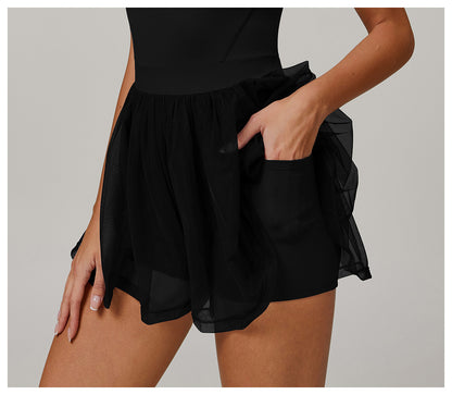 Padded knitted dress with mesh