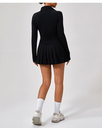 High collar zip front top