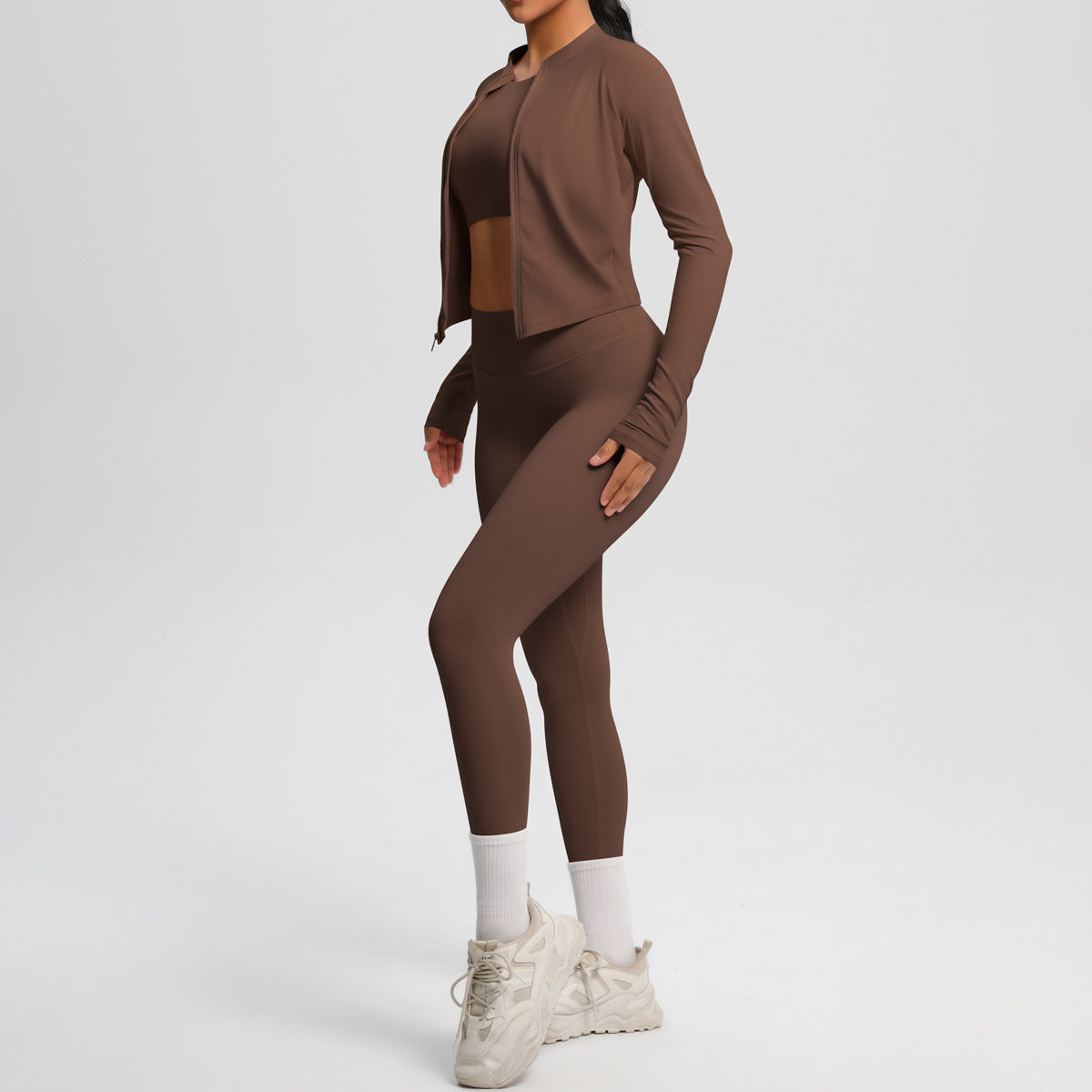 Skinny Yoga Pants High Waist Nude Feel Sports Zip Long Sleeve Coat Workout Clothes Yoga Three Piece Set