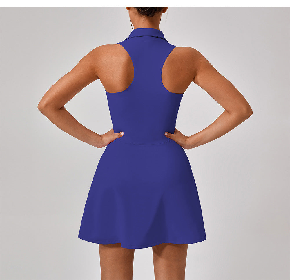 Collared fitness dress with zip opening