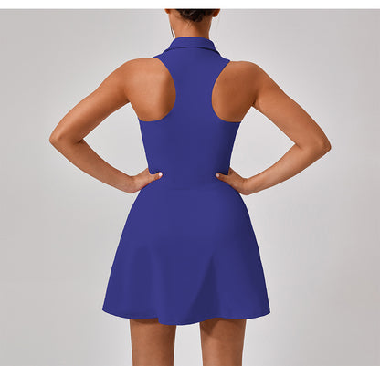 Collared fitness dress with zip opening