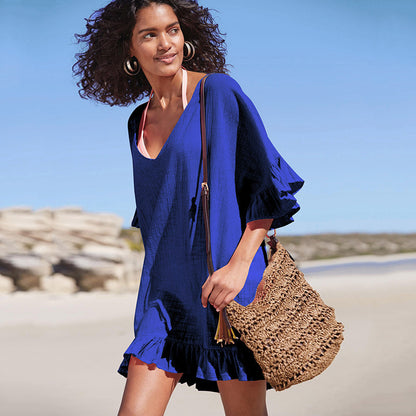 Slub Cotton V Neck beach cover up