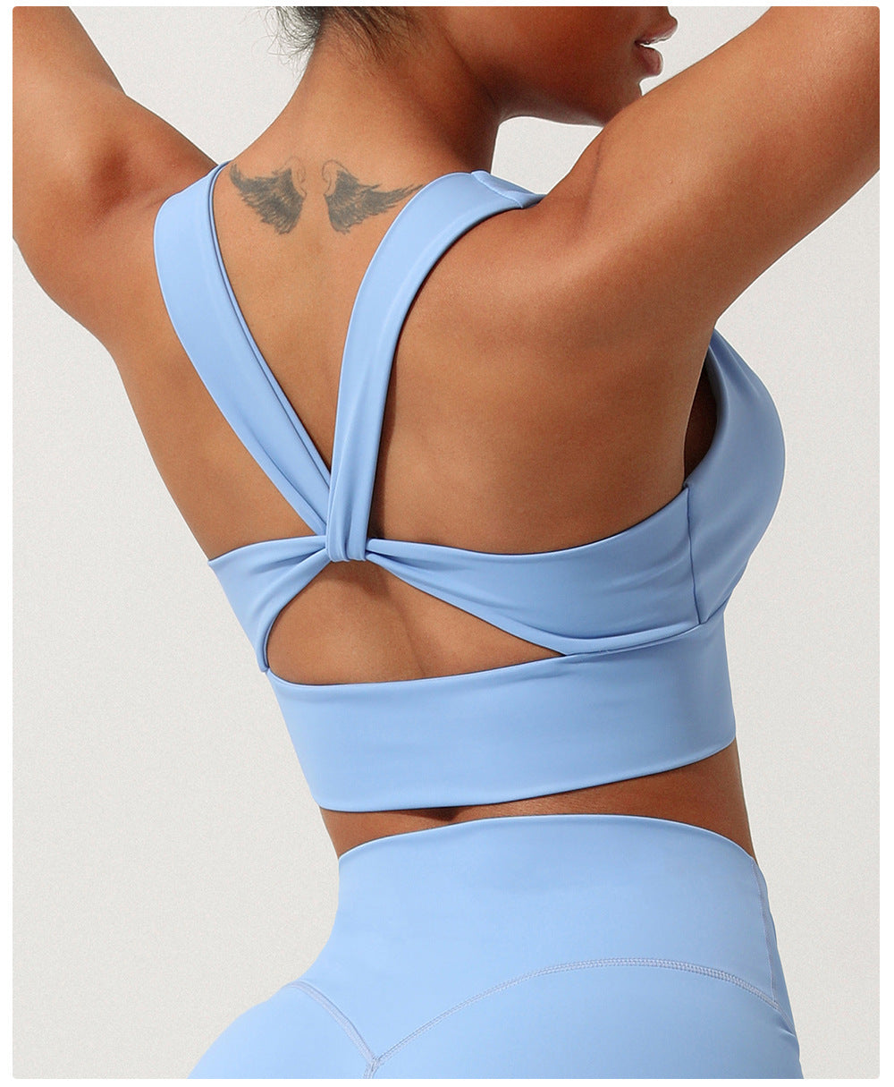 Gathered V neck sports bra