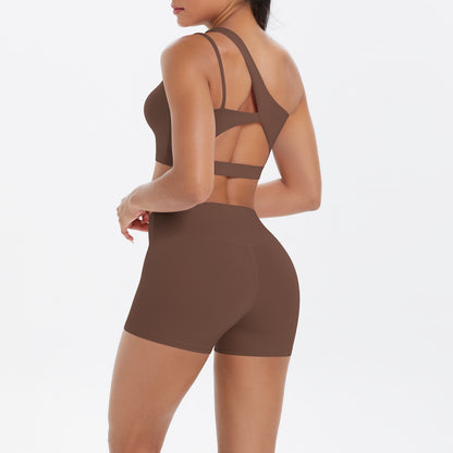 One shoulder bra & hot pants set