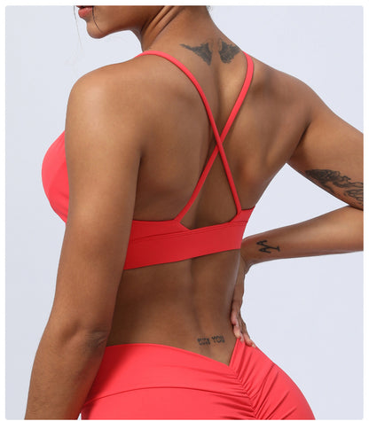 V neck cross back sports bra