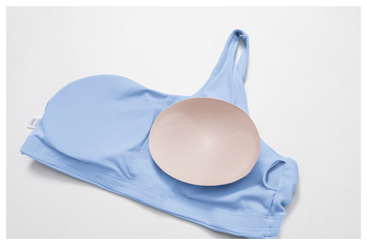 One shoulder flower applique bra