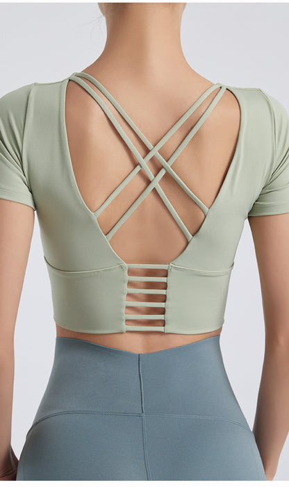 Short sleeve cross back top