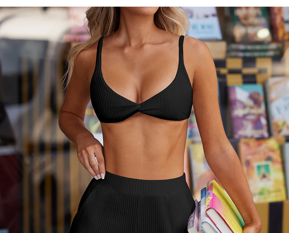 High support stripe bra