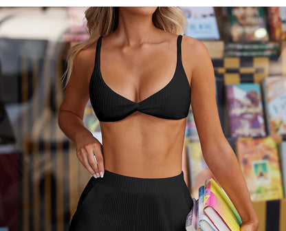 High support stripe bra