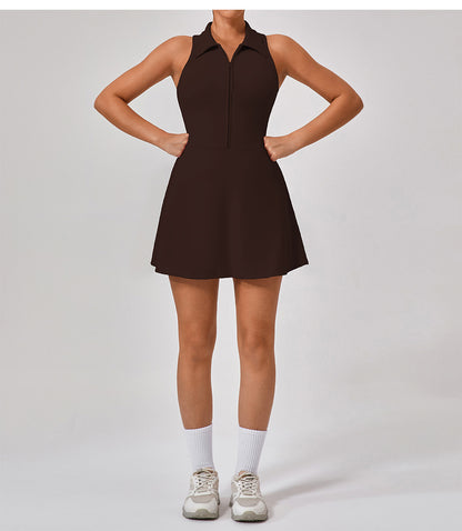 Collared fitness dress with zip opening