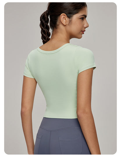 Short sleeve button front top