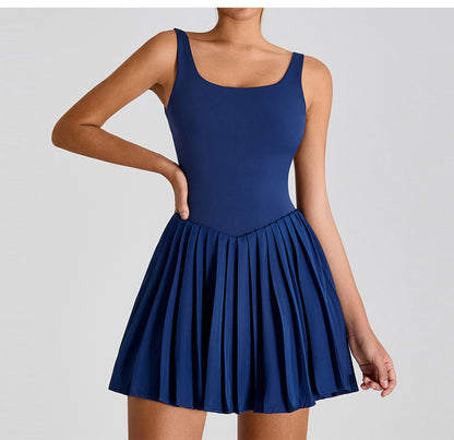 Cut out back pleated dress