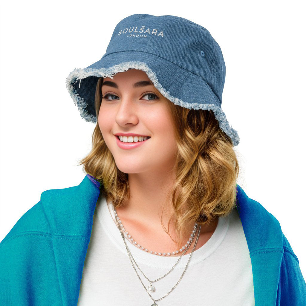 Embroidered denim bucket hat